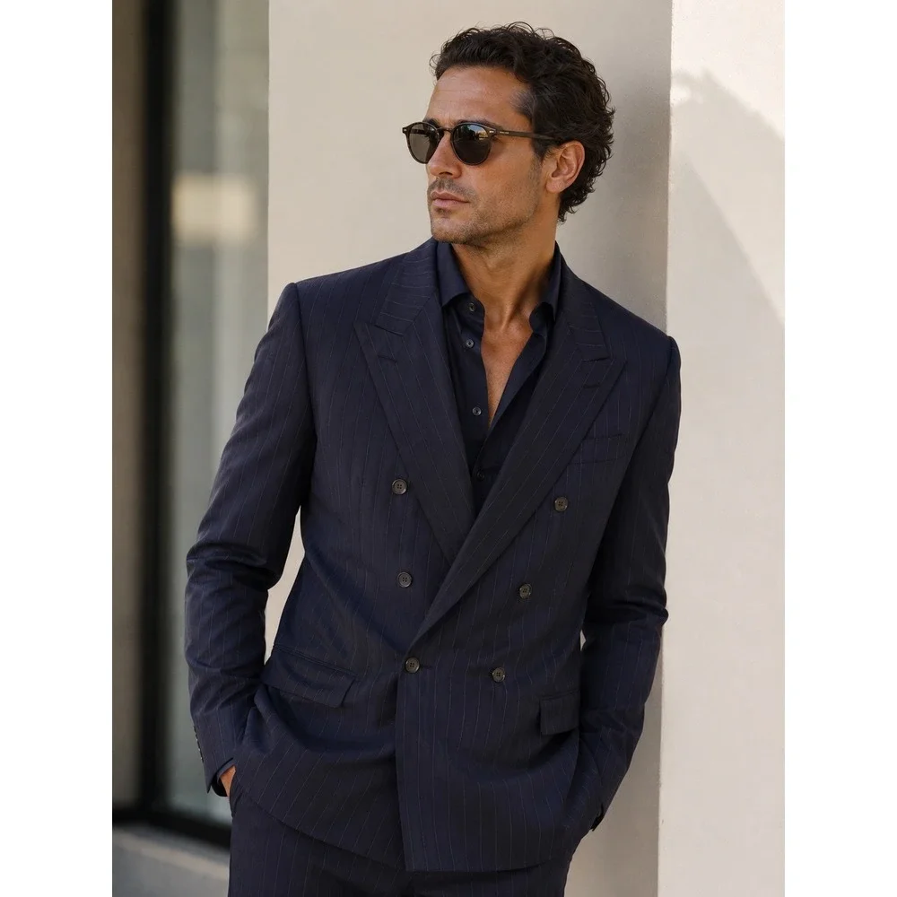 Brioni‎ Navy Pinstripe Double Breasted Blazer Sports Coat 44R Tiberio Flaminio
